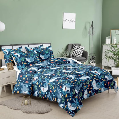 Tailor Shop Shark Bedding Sets for Boys Kids Teens,Shark Comforter Sets Full Size with 2 Pillowcase…