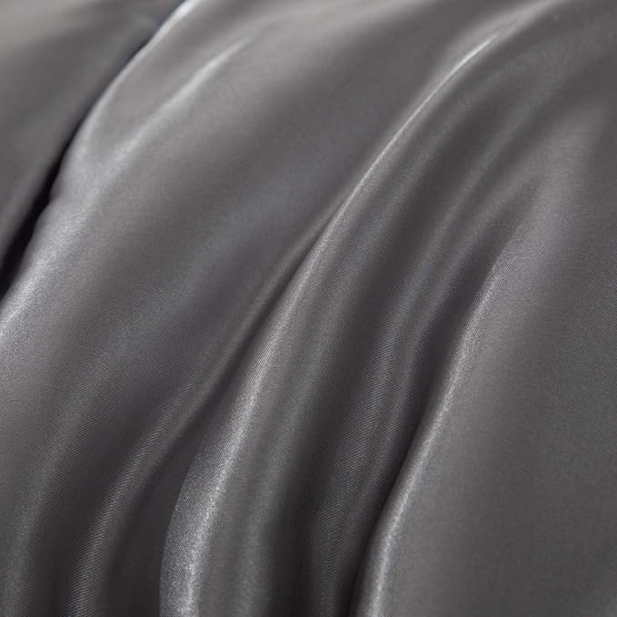 Bedding Dreamer Satin Comforter Queen Size Grey Silky Set with 2 Pillowcases
