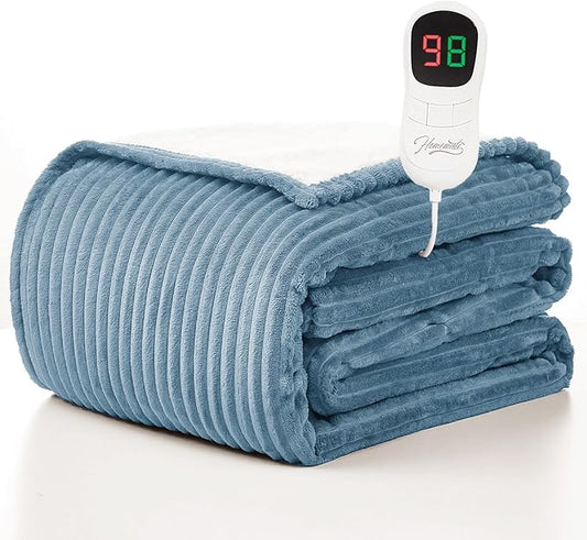 Homemate Heated Blanket Electric Throw - 50"x60" Heating Blanket Throw 1/2/4/6/8 Hours Auto-Off 10 Heat Levels Over-Heat Protection Soft Flannel Sherpa ETL Certification