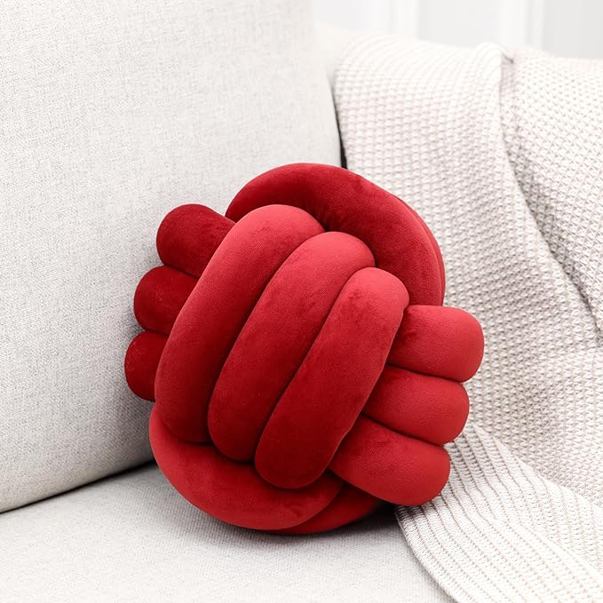 Petrella Knot Pillows Ball Round Throw Pillows Home Decor Cushion Decorative Aesthetic Throw Pillows，Burgundy 8inch