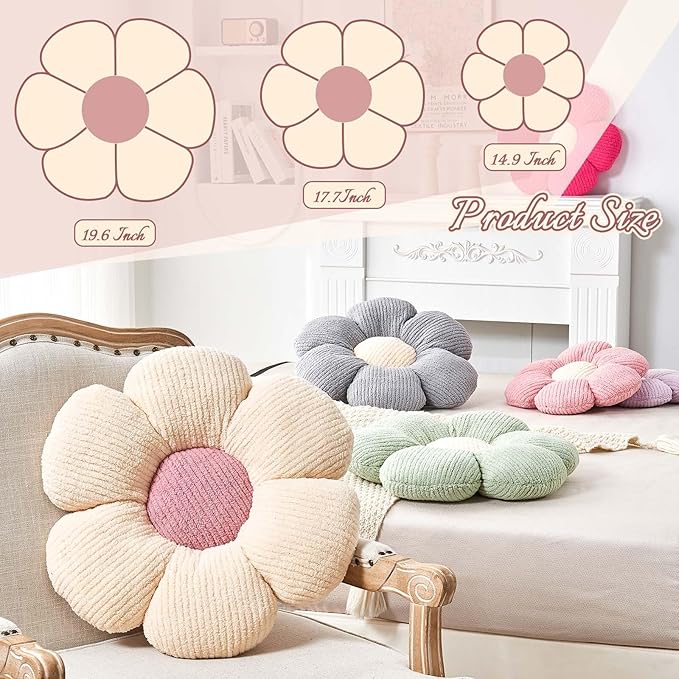 Flower Throw Pillow, Soft Pink 14.9" Shaped Floor Pillow for Home Decor, Cute Aesthetic Plush Decorative Pillows for Bed, Sofa, Couch