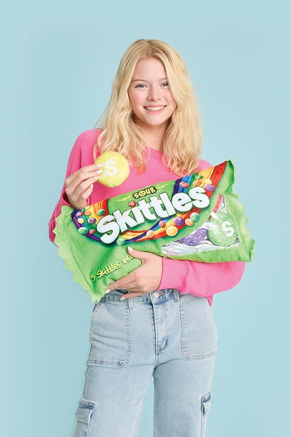 iscream Sour Skittles Package 16" x 8.5" Pillow Set with Mini Sour Skittles Candy Pillows