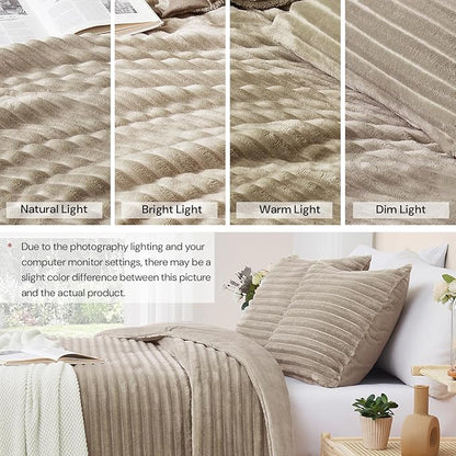 Geniospin Fleece Twin Comforter Set, Soft Fuzzy Twin Bedding Sets, 2-Pieces Taupe Comforter Set for All Season, Warm Fluffy Comforter with 1 Pillow Case