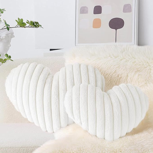 AELS Heart Shaped Pillow, Set of 2, Heart Decorative Throw Pillows, Faux Fur Love Pillows Cute Pillow 20 & 16 Inches, Valentines Day Decorations, Wedding Decor, Living Room Bedroom Nursery Decor,White