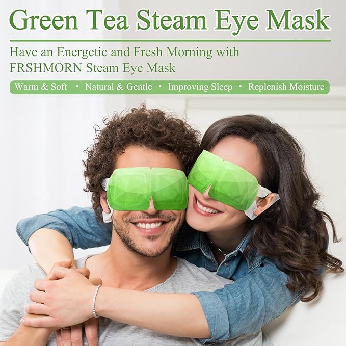 32Packs Steam Eye Mask, Heated Eye Mask for Sleeping, Warm Compress for Eyes, Self Heating Disposal Steam Mask for Home Sleep, Office, Spa, Travel Essentials Valentine's Day Gift (Green Tea)