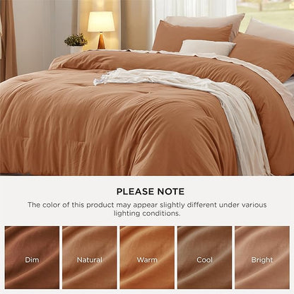 Bedsure Full Comforter Set, Pumpkin Soft Prewashed Bedding for All Seasons, 3 Pieces GentleSoft™ Bed Set, 1 Lightweight Comforter (82"x86") and 2 Pillowcases (20"x26")