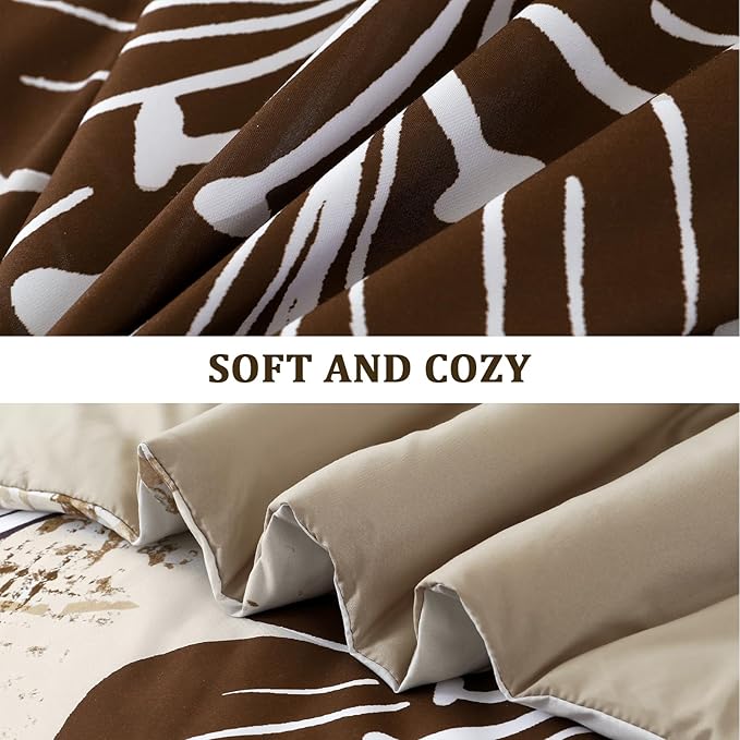 Menghomeus Brown Floral Comforter Set Queen Ombre Brown Bedding Lightweight Microfiber Bed Comforter for All Season, 3 Piece Flowers Comforter with 2 Pillowcases