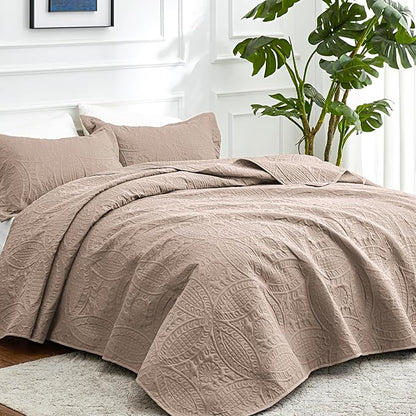 Love's cabin Quilts for Queen Bed Burlwood Bedspreads Bedding Set - Lightweight Bedspread Comforter - Coin Pattern Bedding Coverlet for All Season - 3 Pieces (1 Quilt, 2 Pillow Shams)