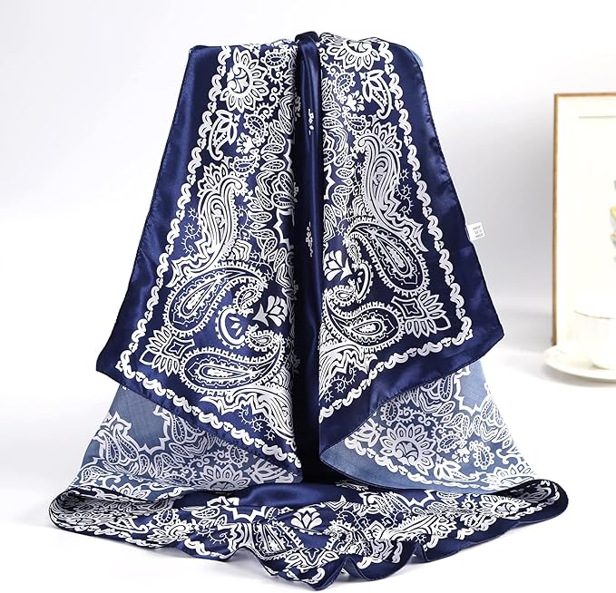 AWAYTR 35” Satin Large Square Head Scarves - 4PCS Silk Like Neck Scarf Hair Sleeping Wraps Satin Silk Scarfs for Women