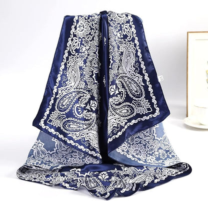 AWAYTR 35” Satin Large Square Head Scarves - 4PCS Silk Like Neck Scarf Hair Sleeping Wraps Satin Silk Scarfs for Women