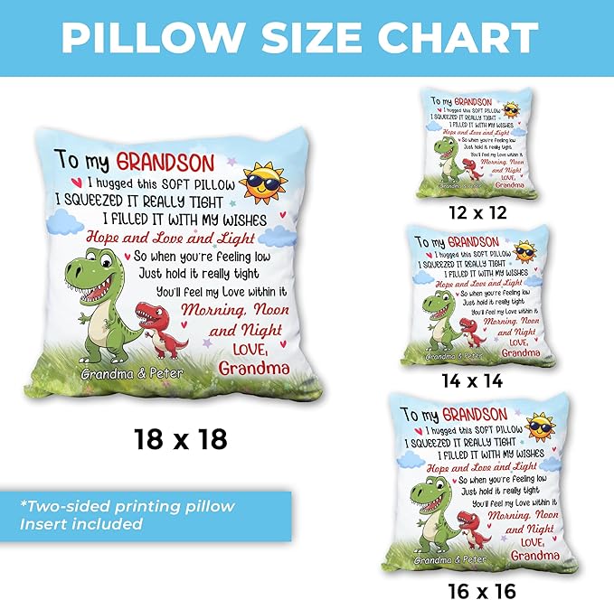 Hyturtle Personalized Grandson Pillow (Insert Included) Gifts from Grandma - Birthday Graduation for Grandson -Cute Dinosaur Custom Name Sofa Couch Cushion Home Decor Pillow