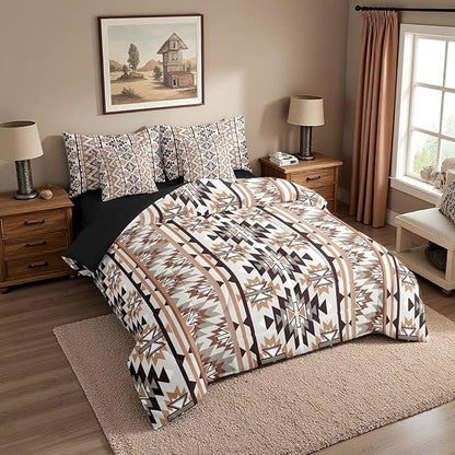 Erosebridal 7 Piece Rustic Western Comforter Set with Sheets Southwestern Aztec Bedding Set Full Vintage Tribal Bohemian Geometric Bed in A Bag for Women Adults Exotic Ethnic Native American Bed Set
