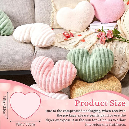 2 Pack White Heart Pillow Decorative Throw Pillows, Fluffy Heart Shaped Pillow for Bed Couch Chair, Faux Fur Cute Love Pillow Cushion for Room Decor, Valentines Day, 15" x 13"