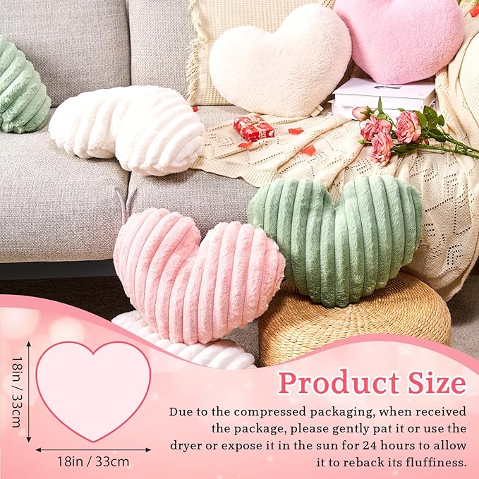 2 Pack Green Heart Pillow Decorative Throw Pillows, Fluffy Heart Shaped Pillow for Bed Couch Chair, St Patricks Day Decorations, Faux Fur Cute Love Pillow Cushion for Room Decor, 15" x 13"