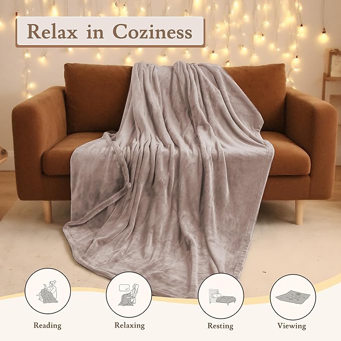 Electric Heated Blanket 72"x84" Full Size Flannel Fleece - 4 Heat Settings & 10H Auto Shut Off for Safe Overnight Use, Fast Heating, Machine Washable for Bed, Couch, Office - Brown
