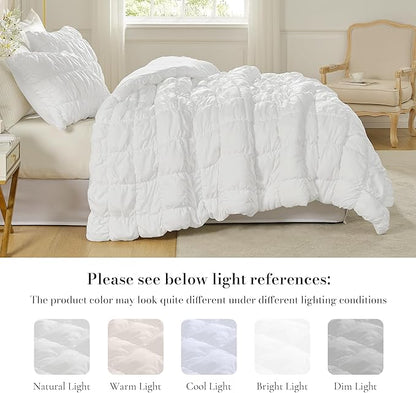 Amélie Home King Comforter Set, 3 Pieces White Bubble Bedding Set for All Season, Ultra Soft Cozy Comforter, Farmhouse Luxury Gift for Women Home Decor