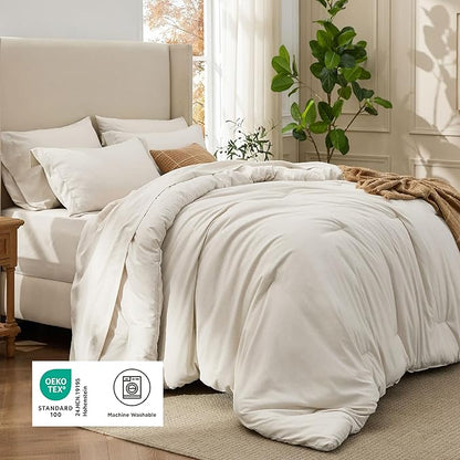 Bedsure Full Comforter Set Beige - Bed in a Bag Full Size Bedding 7 Pieces, Cationic Dyed Bed Set Gift for Family, Beige Soft Bedding for All Seasons Comforter with Sheets, Pillowcases & Shams