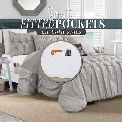 Elegant Comfort 12-Piece Bed-in-a-Bag, Ella Pleated Ruched Pintuck Comforter Set, 6-Piece Sheet Set Featuring Smart Pockets, Matching Decorative Pillows, All Season Bedding, Full, Silver