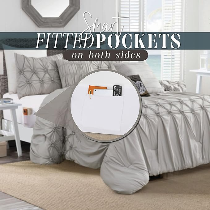 Elegant Comfort 12-Piece Bed-in-a-Bag, Ella Pleated Ruched Pintuck Comforter Set, 6-Piece Sheet Set Featuring Smart Pockets, Matching Decorative Pillows, All Season Bedding, California King, Silver