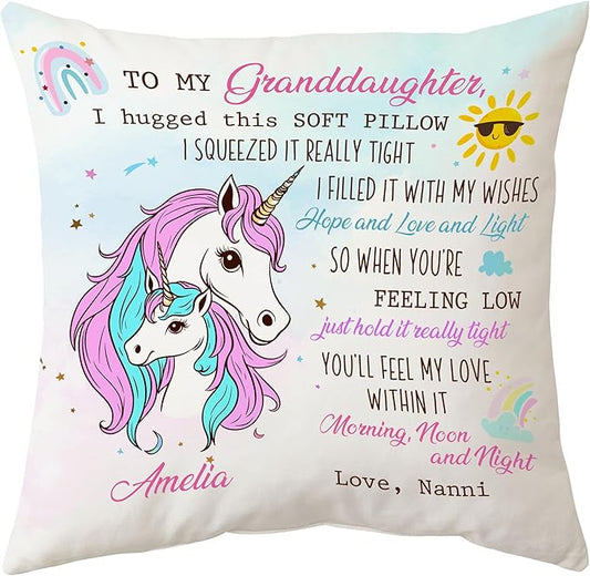 Hyturtle Personalized Granddaughter Throw Pillow (Insert Included) Gifts from Grandma - Birthday Graduation Gifts for Granddaughter -Unicorn Custom Name Sofa Couch Cushion Home Decor Pillow