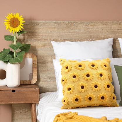 2 pcs Sunflower Throw Pillow Covers 18x18 Summer Flower Home Decor Farmhouse Decorative Pillow Covers Soft Plush Faux Fur Wool Pillowcase for Sofa Bed Living Room Housewarming Gifts