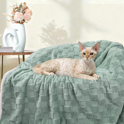 Luciphia Waterproof Dog Blanket for Large Dogs Washable Soft Sherpa Fleece Cat Blankets with 3D Jacquard Cozy Calming Reversible Bed Couch Protector Furniture Protection, Green White, 85x57 inch
