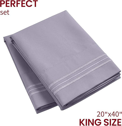 Mellanni Pillow Cases - Luxury, Extra Soft, Cooling Pillow Covers - 2 PC Iconic Collection Pillowcases - Envelope Closure (King 20" x 40", Hazy Lilac)