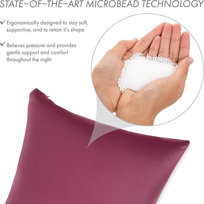 PILLOWY 16x16 Throw Pillow - Burgundy - Merlot: 1Pcs Luxurious Premium Microbead Pillow with 85/15 Nylon/Spandex Fabric. Forever Fluffy, Outstanding Beauty & Support. Silky, Soft & Beyond Comfortable