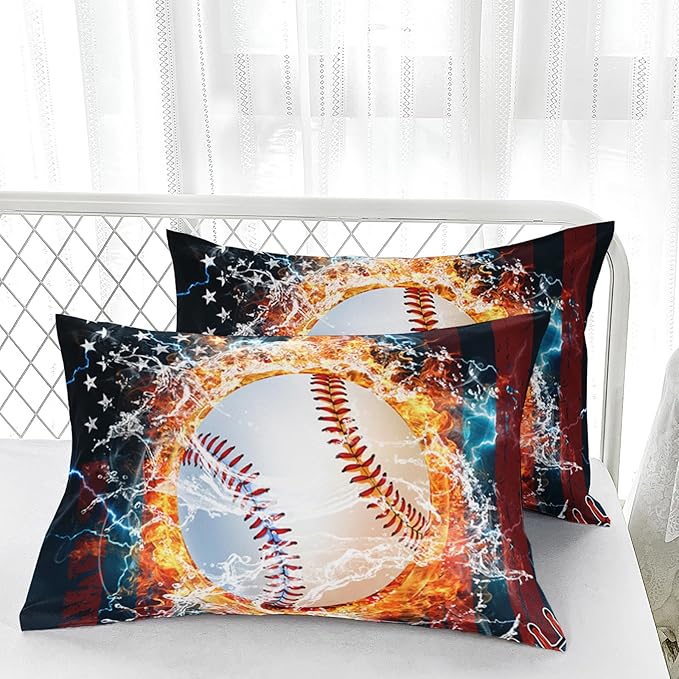 Kids Baseball Comforter Sets King，Bedding Sets 3PCS for Kids,Sports Theme Bedding Sets Sets All Season 1 Comforter and 2 Pillowcases