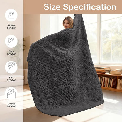 Electric Heated Blanket Queen Size 84"×90" Dual Control, 9 Heating Settings & 1-10Hs Auto Off, Overheat Protect, Double-Sided Sherpa, for Sofa & Bed, Machine Washable Dark Gray