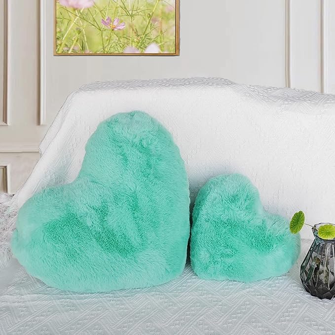 YRXRUS Heart Pillow, Green Heart Pillows, Love Pillow Gifts, 14X17 Inch Large Heart Shaped Pillows, Faux Rabbit Fur Coquette Room Decor Throw Pillows, Living, Bedroom, Indoor Outdoor