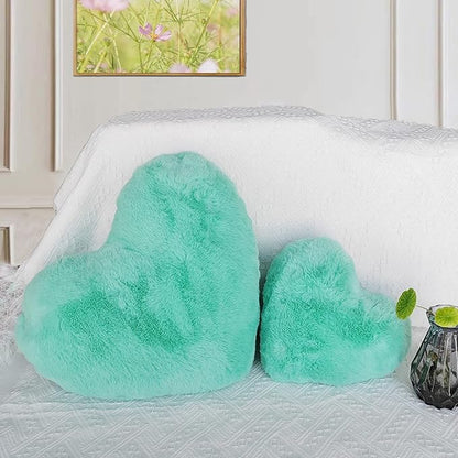 YRXRUS Heart Pillow, Green Heart Pillows, Love Pillow Gifts, 14X17 Inch Large Heart Shaped Pillows, Faux Rabbit Fur Coquette Room Decor Throw Pillows, Living, Bedroom, Indoor Outdoor