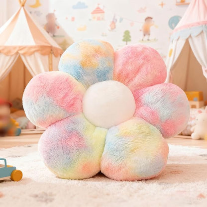 Rainbow Flower Pillow Daisy Flower Shaped Pillow Aesthetic Decor Soft Colorful Plush Floor Seat Cushion Pillows for Sofa Bed Chair Couch