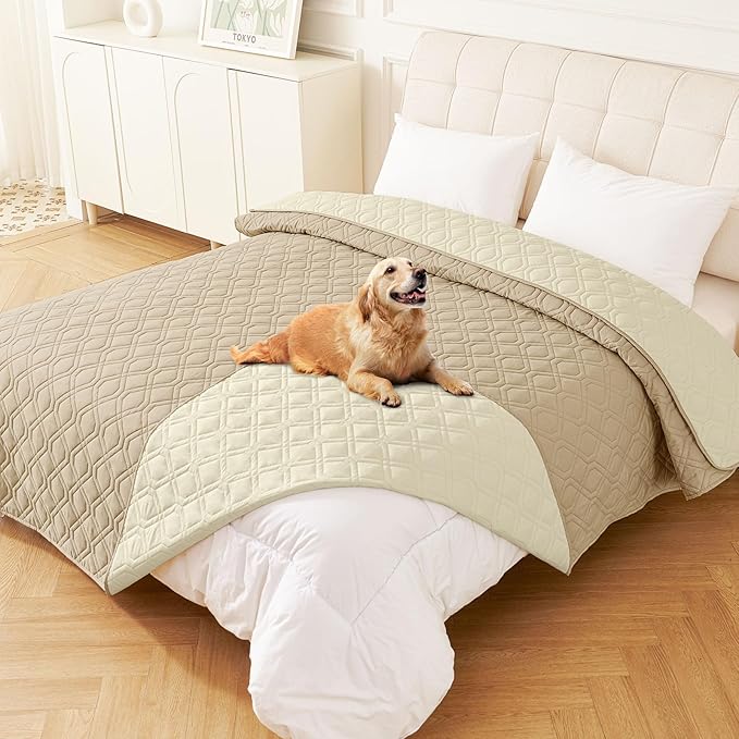 hyha Waterproof Dog Bed Blanket, Soft Pet Blankets, Waterproof Couch Cover for Dogs, Reversible Sofa Covers Washable for Furniture (82x82 Inch, Taupe/Beige)