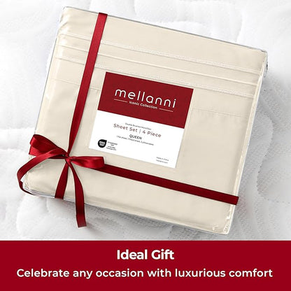 Mellanni Extra Deep Queen Sheets - 4 PC Iconic Collection Bedding - Hotel Luxury, Ultra Soft, Cooling Bed Sheets - Wrinkle, Fade, Stain Resistant (Queen, Golden Ivory)