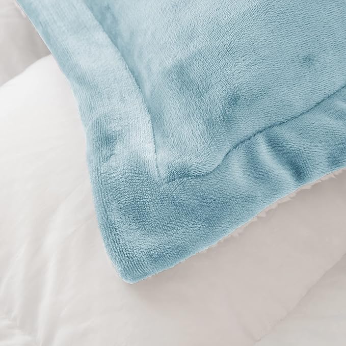 Seward Park Smoke Blue Sherpa Comforter Set King Size, All Season Soft Warm Fleece Fall Blanket, Winter Bedding Sets with 2 Pillow Shams