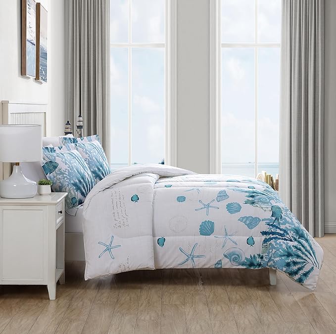 Caribbean Joe King 3-Piece Comforter Set, Tropical Coastal Beach Design Bedding, We Belong at Sea