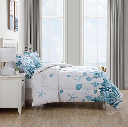 Caribbean Joe King 3-Piece Comforter Set, Tropical Coastal Beach Design Bedding, We Belong at Sea