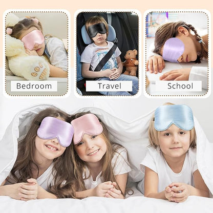 Kids Sleep Mask Eye Cover, 100% Real Natural Pure Silk Eye Mask with Adjustable Strap, Blindfold Kids Eye Mask for Sleeping, Eye Shade for Boys Girls and Adult, Pressure-Free Comfort (Black)