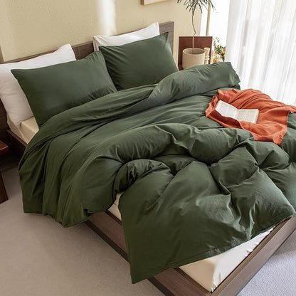 CozyTide Olive Green Comforter Full Size,Cotton Dark Green Full Bedding Set,3 Pieces(1 Comforter and 2 Pillowcases) Lightweight Fluffy Comforter Set Ultra Soft