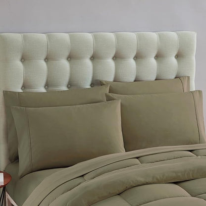 Sweet Home Collection RV Short Queen Comforter Set for RV Camper - Comforter Set with Fitted & Flat Sheet, 4 Pillowcases - Tailored for RV Short Queen Beds - Cozy Essentials for Your RV Bedroom, Sage