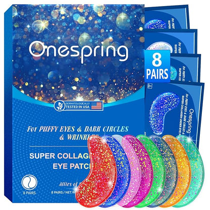 Under Eye Patches (8 Pairs) - Revitalises and Refreshes Your Skin, Eye Masks for Eye Bags, Dark Circles, Wrinkles, Collagen Gel Pads, Relieves Pressure - Travel Essentials