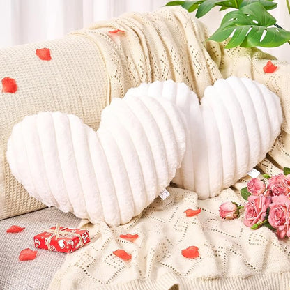 2 Pack White Heart Pillow Decorative Throw Pillows, Fluffy Heart Shaped Pillow for Bed Couch Chair, Faux Fur Cute Love Pillow Cushion for Room Decor, Valentines Day, 15" x 13"