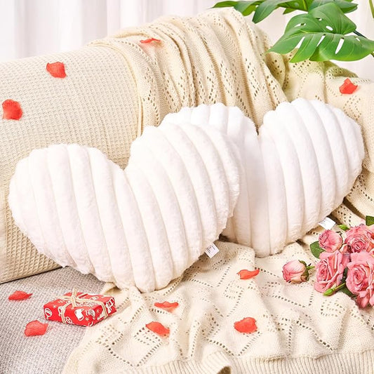 2 Pack White Heart Pillow Decorative Throw Pillows, Fluffy Heart Shaped Pillow for Bed Couch Chair, Faux Fur Cute Love Pillow Cushion for Room Decor, Valentines Day, 15" x 13"