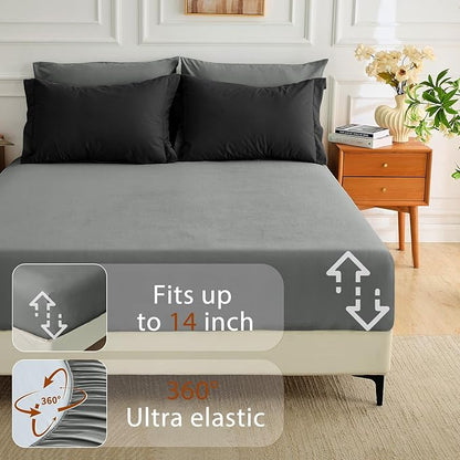 MUXHOMO 7 Pieces Full Comforter Set, Soft Bed in a Bag Full Size, All Season Bedding Set with Comforter, Flat Sheet, Fitted Sheet, Pillowcases & Shams, Black & Grey
