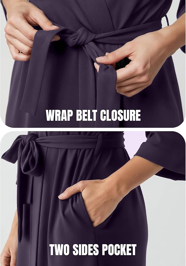 NY Threads Women's Robe Long Knit Bathrobe 3/4 Sleeves Soft Kimono Lightweight Loungewear