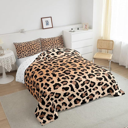 Feelyou Leopard Bedding Set Cheetah Comforter Set for Kids Boys Girls Teens Room Decor Animal Print Comforter Twin Size Safari Duvet 2Pcs