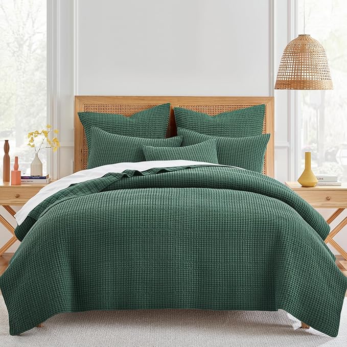 Levtex Home - Mills Waffle - Decorative Pillow - Poly Filled - Forest Green - Sham Size (20 x 20in.)