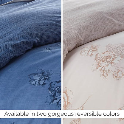 Southshore Fine Living, Inc. Comforter Full Size Set, Down Alternative Floral Comforter with Matching Shams, Reversible Print is 2 Colors in 1, Fits Full & Queen Beds, Taupe & White