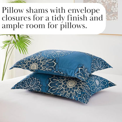 Southshore Fine Living, Inc. Oversized Boho Comforter Twin Bedding Sets, Down Alternative Bedspread, Paisley Floral Comforter, Twin XL Bedding with Matching Pillow Sham, Midnight Floral Blue